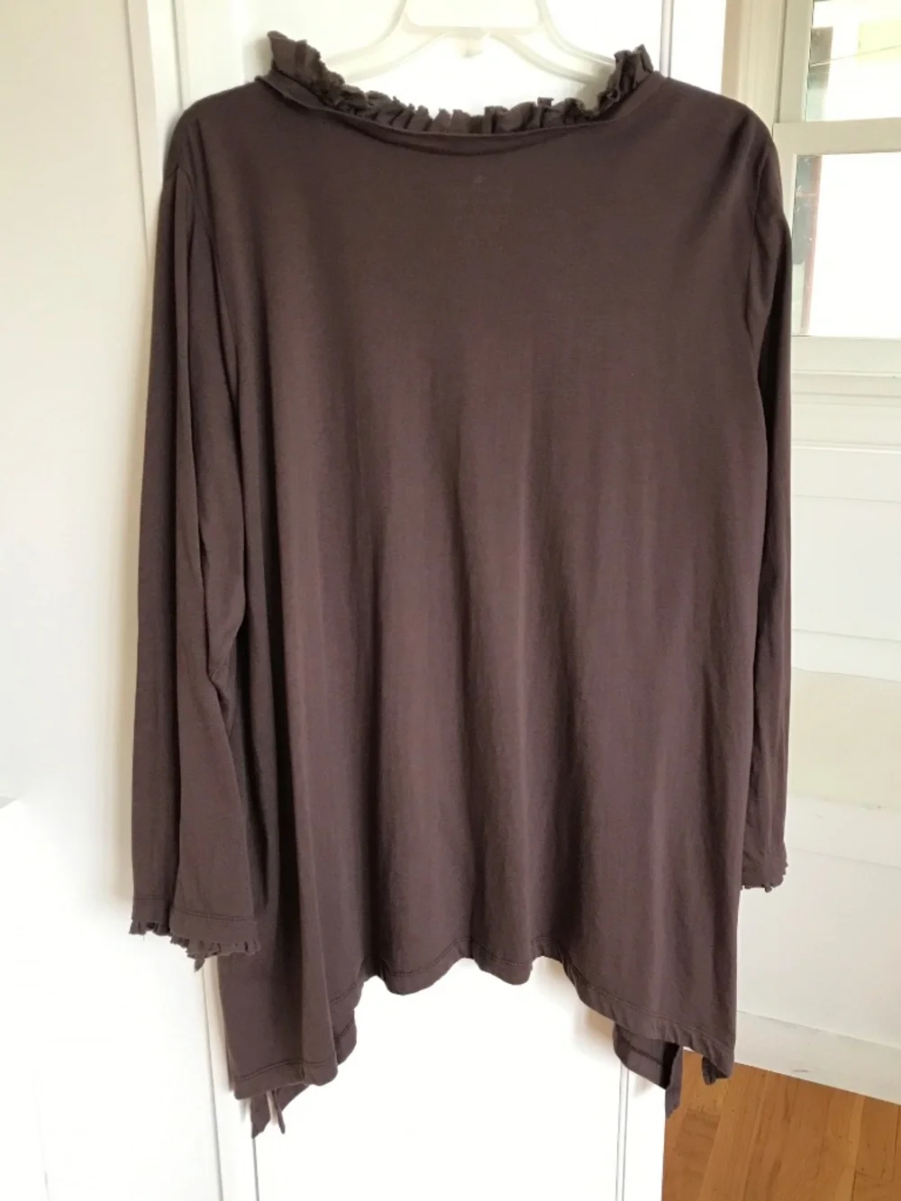 WOMAN WITHIN Long Sleeve Ruffle Trim Tunic Brown Women’s Plus Size 3X